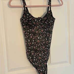 Ardene Sheer Black Floral Bodysuit